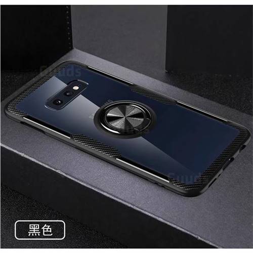 Acrylic Glass Carbon Invisible Ring Holder Phone Cover for Samsung Galaxy S10e (5.8 inch) - Black