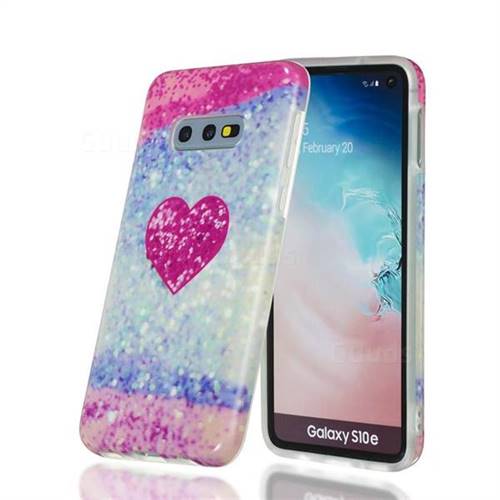 Glitter Rose Heart Marble Clear Bumper Glossy Rubber Silicone Phone Case for Samsung Galaxy S10e (5.8 inch)