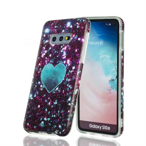 Glitter Green Heart Marble Clear Bumper Glossy Rubber Silicone Phone Case for Samsung Galaxy S10e (5.8 inch)