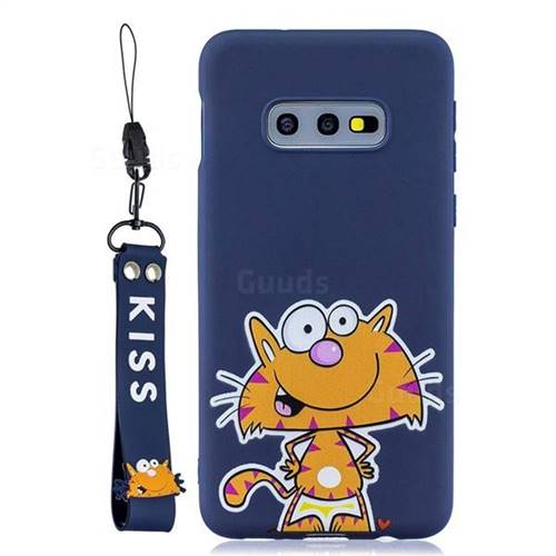 Blue Cute Cat Soft Kiss Candy Hand Strap Silicone Case for Samsung Galaxy S10e (5.8 inch)