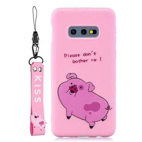 Pink Cute Pig Soft Kiss Candy Hand Strap Silicone Case for Samsung