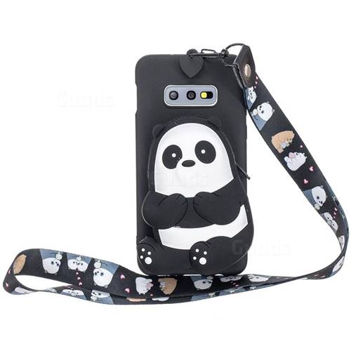 Cute Panda Neck Lanyard Zipper Wallet Silicone Case for Samsung Galaxy S10e (5.8 inch)