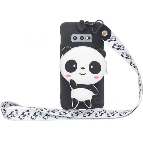 White Panda Neck Lanyard Zipper Wallet Silicone Case for Samsung Galaxy S10e (5.8 inch)