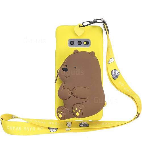 Yellow Bear Neck Lanyard Zipper Wallet Silicone Case for Samsung Galaxy S10e (5.8 inch)