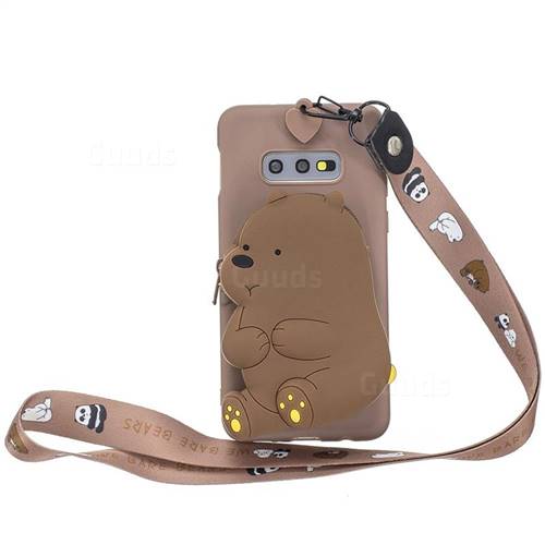 Brown Bear Neck Lanyard Zipper Wallet Silicone Case for Samsung Galaxy S10e (5.8 inch)