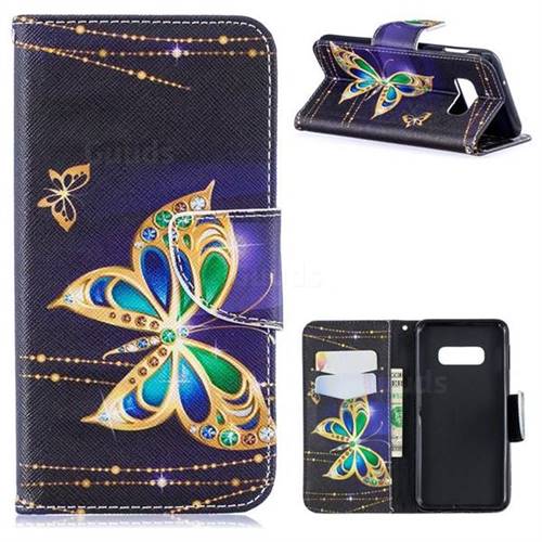 Golden Shining Butterfly Leather Wallet Case for Samsung Galaxy S10e(5.8 inch)