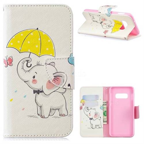 Umbrella Elephant Leather Wallet Case for Samsung Galaxy S10e(5.8 inch)