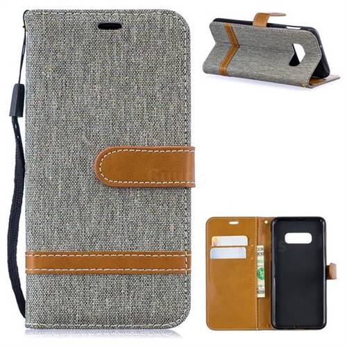 Jeans Cowboy Denim Leather Wallet Case for Samsung Galaxy S10e(5.8 inch) - Gray