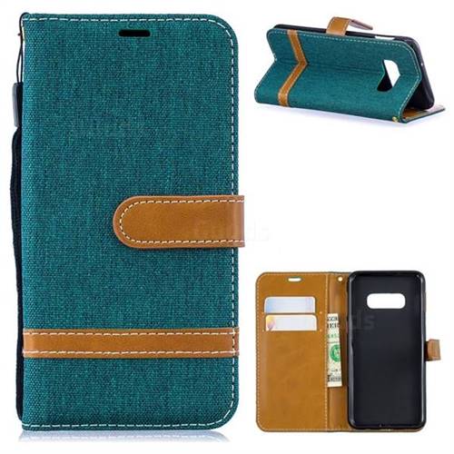 Jeans Cowboy Denim Leather Wallet Case for Samsung Galaxy S10e(5.8 inch) - Green