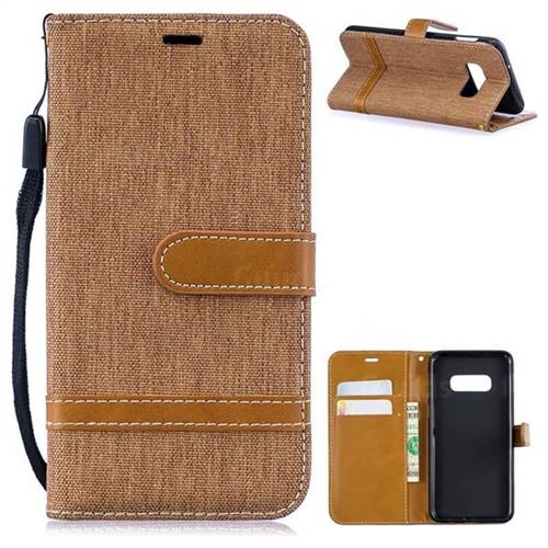 Jeans Cowboy Denim Leather Wallet Case for Samsung Galaxy S10e(5.8 inch) - Brown