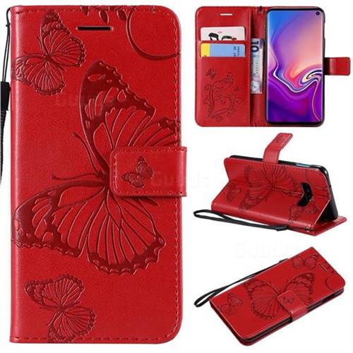 Embossing 3D Butterfly Leather Wallet Case for Samsung Galaxy S10e(5.8 inch) - Red