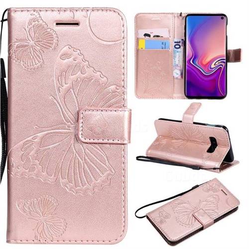 Embossing 3D Butterfly Leather Wallet Case for Samsung Galaxy S10e(5.8 inch) - Rose Gold