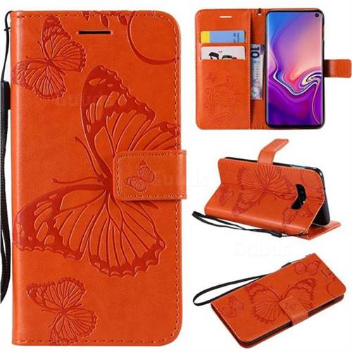 Embossing 3D Butterfly Leather Wallet Case for Samsung Galaxy S10e(5.8 inch) - Orange