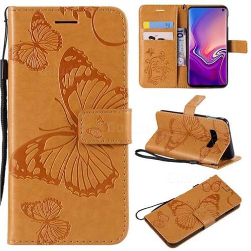 Embossing 3D Butterfly Leather Wallet Case for Samsung Galaxy S10e(5.8 inch) - Yellow