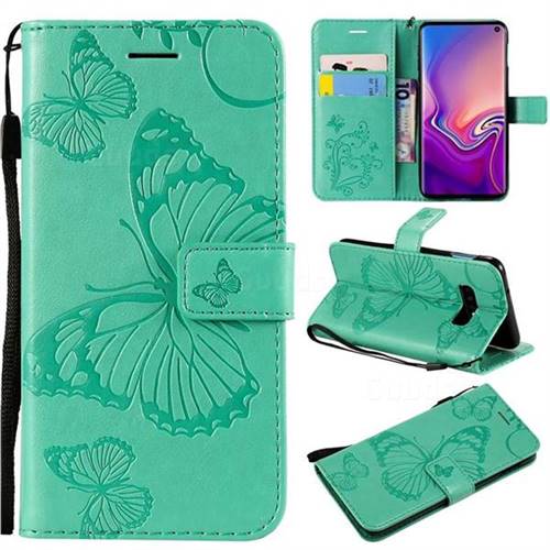 Embossing 3D Butterfly Leather Wallet Case for Samsung Galaxy S10e(5.8 inch) - Green