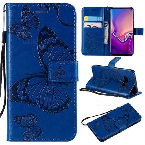 Embossing 3D Butterfly Leather Wallet Case for Samsung Galaxy S10e(5.8 inch) - Blue