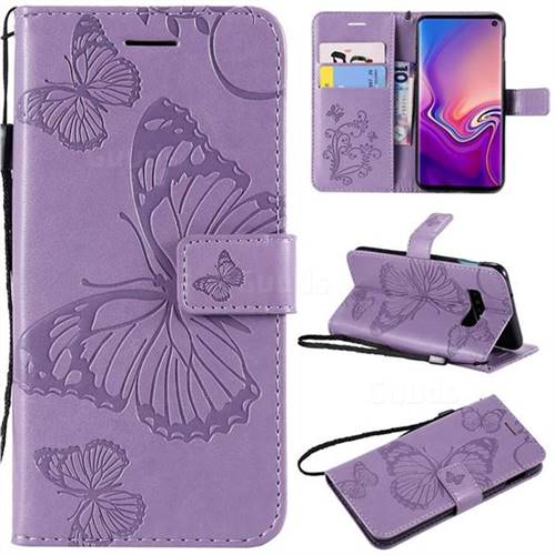 Embossing 3D Butterfly Leather Wallet Case for Samsung Galaxy S10e(5.8 inch) - Purple