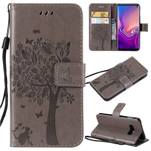 Embossing Butterfly Tree Leather Wallet Case for Samsung Galaxy S10e(5.8 inch) - Grey