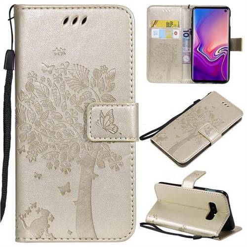 Embossing Butterfly Tree Leather Wallet Case for Samsung Galaxy S10e(5.8 inch) - Champagne