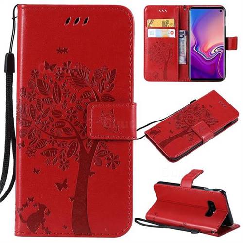 Embossing Butterfly Tree Leather Wallet Case for Samsung Galaxy S10e(5.8 inch) - Red