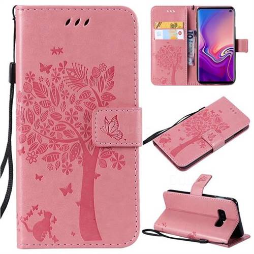 Embossing Butterfly Tree Leather Wallet Case for Samsung Galaxy S10e(5.8 inch) - Pink