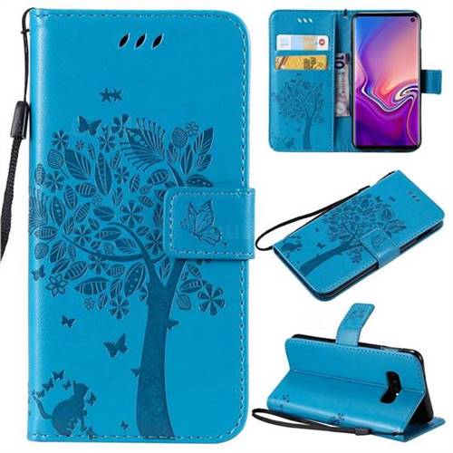 Embossing Butterfly Tree Leather Wallet Case for Samsung Galaxy S10e(5.8 inch) - Blue