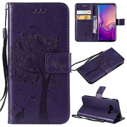 Embossing Butterfly Tree Leather Wallet Case for Samsung Galaxy S10e(5.8 inch) - Purple