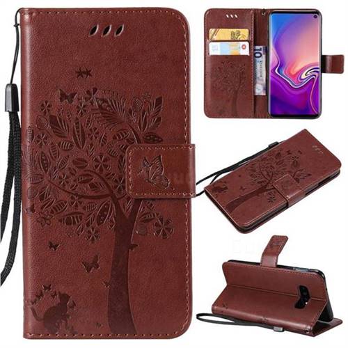 Embossing Butterfly Tree Leather Wallet Case for Samsung Galaxy S10e(5.8 inch) - Coffee