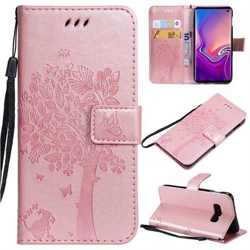 Embossing Butterfly Tree Leather Wallet Case for Samsung Galaxy S10e(5.8 inch) - Rose Pink