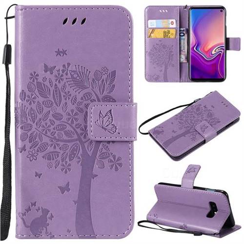 Embossing Butterfly Tree Leather Wallet Case for Samsung Galaxy S10e(5.8 inch) - Violet