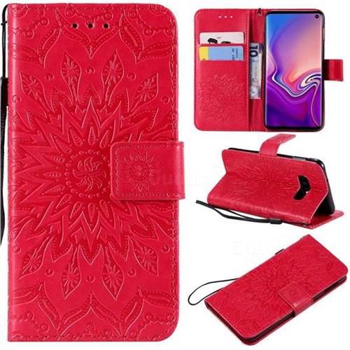 Embossing Sunflower Leather Wallet Case for Samsung Galaxy S10e(5.8 inch) - Red