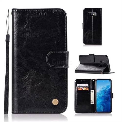 Luxury Retro Leather Wallet Case for Samsung Galaxy S10e(5.8 inch) - Black
