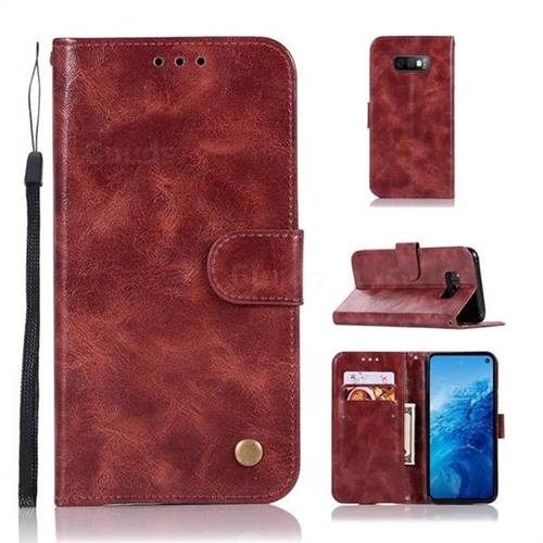 Luxury Retro Leather Wallet Case for Samsung Galaxy S10e(5.8 inch) - Wine Red
