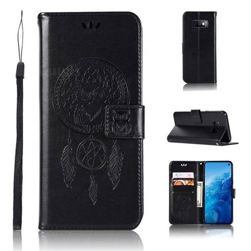 Intricate Embossing Owl Campanula Leather Wallet Case for Samsung Galaxy S10e(5.8 inch) - Black