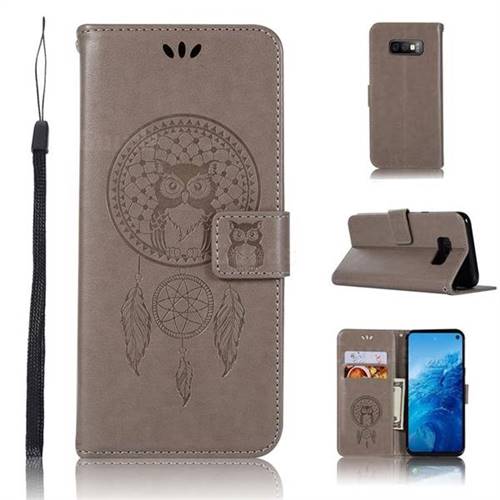 Intricate Embossing Owl Campanula Leather Wallet Case for Samsung Galaxy S10e(5.8 inch) - Grey