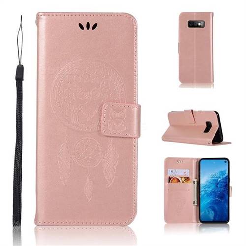 Intricate Embossing Owl Campanula Leather Wallet Case for Samsung Galaxy S10e(5.8 inch) - Rose Gold