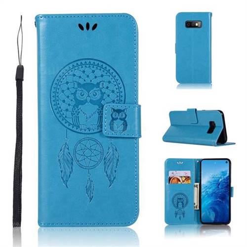 Intricate Embossing Owl Campanula Leather Wallet Case for Samsung Galaxy S10e(5.8 inch) - Blue