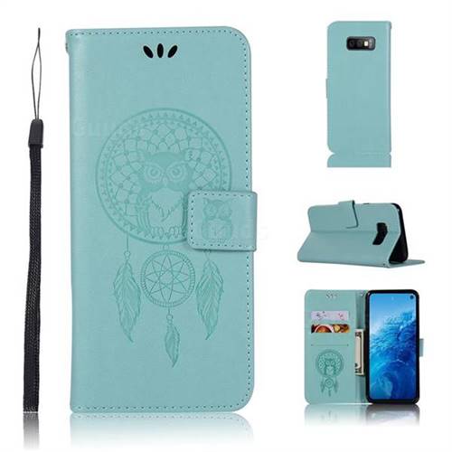 Intricate Embossing Owl Campanula Leather Wallet Case for Samsung Galaxy S10e(5.8 inch) - Green