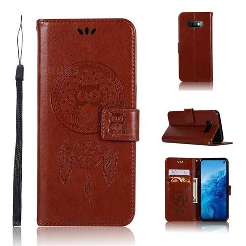 Intricate Embossing Owl Campanula Leather Wallet Case for Samsung Galaxy S10e(5.8 inch) - Brown