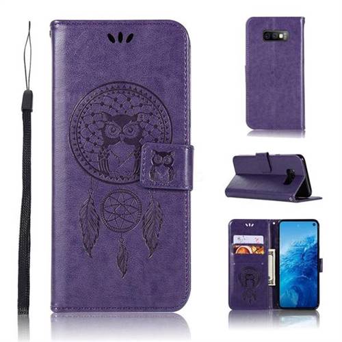 Intricate Embossing Owl Campanula Leather Wallet Case for Samsung Galaxy S10e(5.8 inch) - Purple