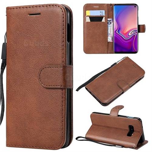 Retro Greek Classic Smooth PU Leather Wallet Phone Case for Samsung Galaxy S10e(5.8 inch) - Brown