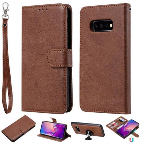 Retro Greek Detachable Magnetic PU Leather Wallet Phone Case for Samsung Galaxy S10e(5.8 inch) - Brown