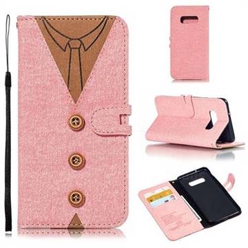 Mens Button Clothing Style Leather Wallet Phone Case for Samsung Galaxy S10e(5.8 inch) - Pink