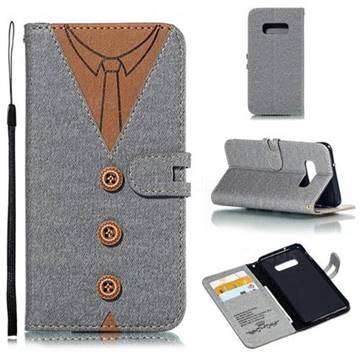 Mens Button Clothing Style Leather Wallet Phone Case for Samsung Galaxy S10e(5.8 inch) - Gray