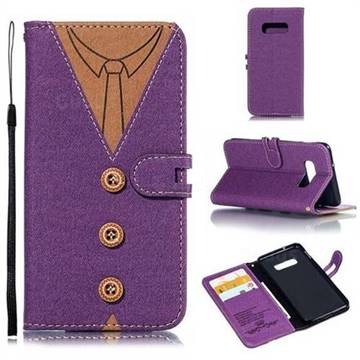 Mens Button Clothing Style Leather Wallet Phone Case for Samsung Galaxy S10e(5.8 inch) - Purple