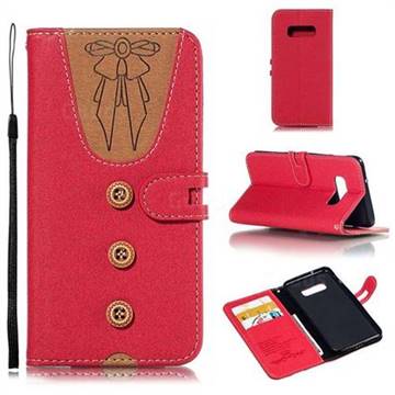 Ladies Bow Clothes Pattern Leather Wallet Phone Case for Samsung Galaxy S10e(5.8 inch) - Red