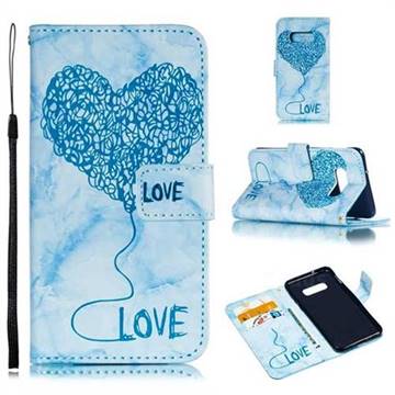 Marble Heart PU Leather Wallet Phone Case for Samsung Galaxy S10e(5.8 inch) - Blue