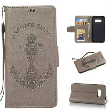 Embossing Mermaid Mariner Spirit Leather Wallet Case for Samsung Galaxy S10e(5.8 inch) - Gray