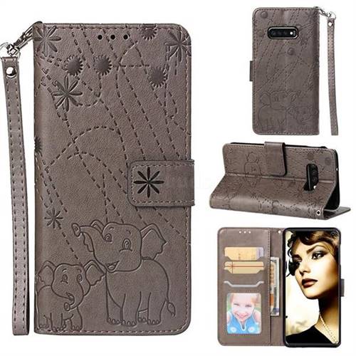 Embossing Fireworks Elephant Leather Wallet Case for Samsung Galaxy S10e(5.8 inch) - Gray