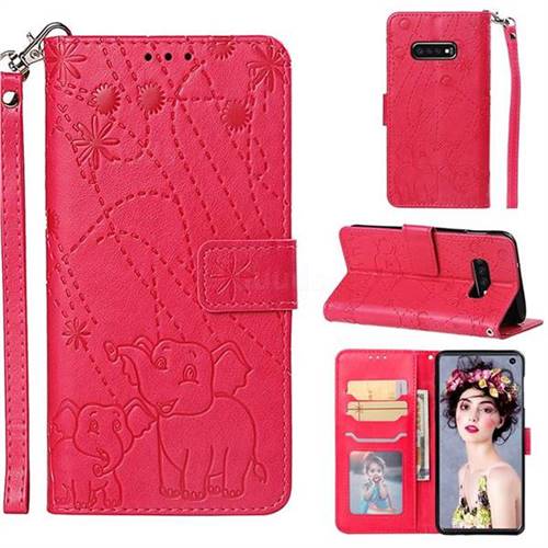 Embossing Fireworks Elephant Leather Wallet Case for Samsung Galaxy S10e(5.8 inch) - Red